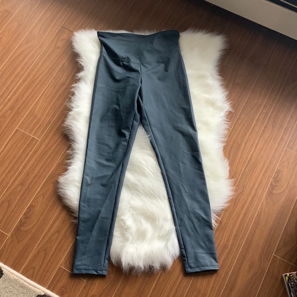 YUMMIE Disco Pants Metallic Tony Leggings Faux Leather Spandex Heather